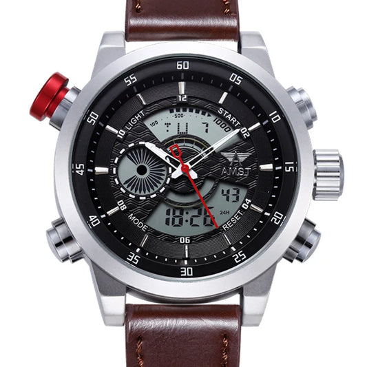 2024 NEW AMST Luxury Brand Men's Quartz LED Watches Men Fashion Casual Sports Clock Genuine Leather Military Wrist Watch