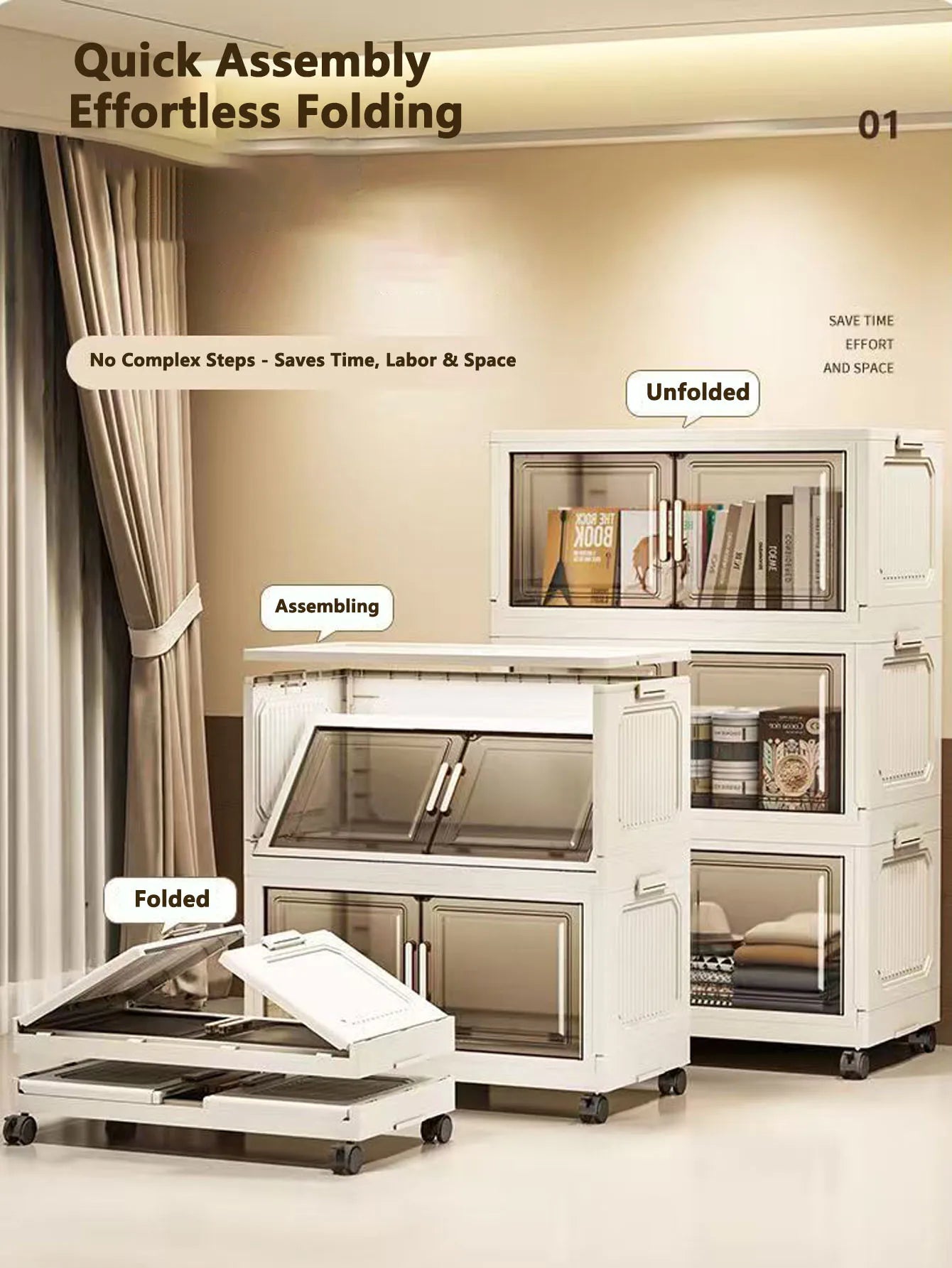 Storage Cabinet Folding Storage Box Home Living Room Toy Cabinet Storage Rack Snack Cabinet Installation-Free Kitchen Storage Cabinet Folding Storage Cabinet Organizer