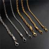 Bwise 3/4mm 316L Rope Chain Necklace Stainless Steel Never Fade Choker Waterproof Men Women Jewelry Gold Color Chains Gift