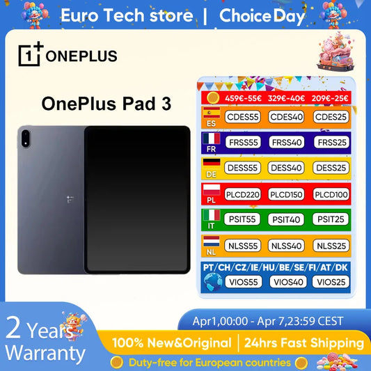 Global Version OnePlus Pad 3 13.2inches Tablet 144Hz Screen 12140mAh Snapdragon 8 Battery 13MP Rear Camera 8 Speakers 80W Charge