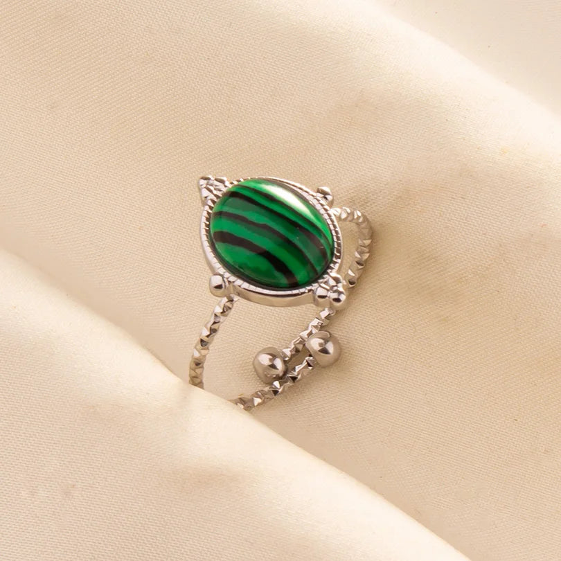 1pc Green Turquoise Ring Hippie Stainless Steel Silver Color Charm Opening Adjustable Ring Women Chunky Bohemian Party Jewelry