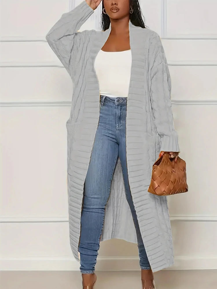 Plus Size Women's Sweater Fashion Casual Cardigan Solid Colour Knitted Sweater Cardigan with Pocket Autumn and Winter Best