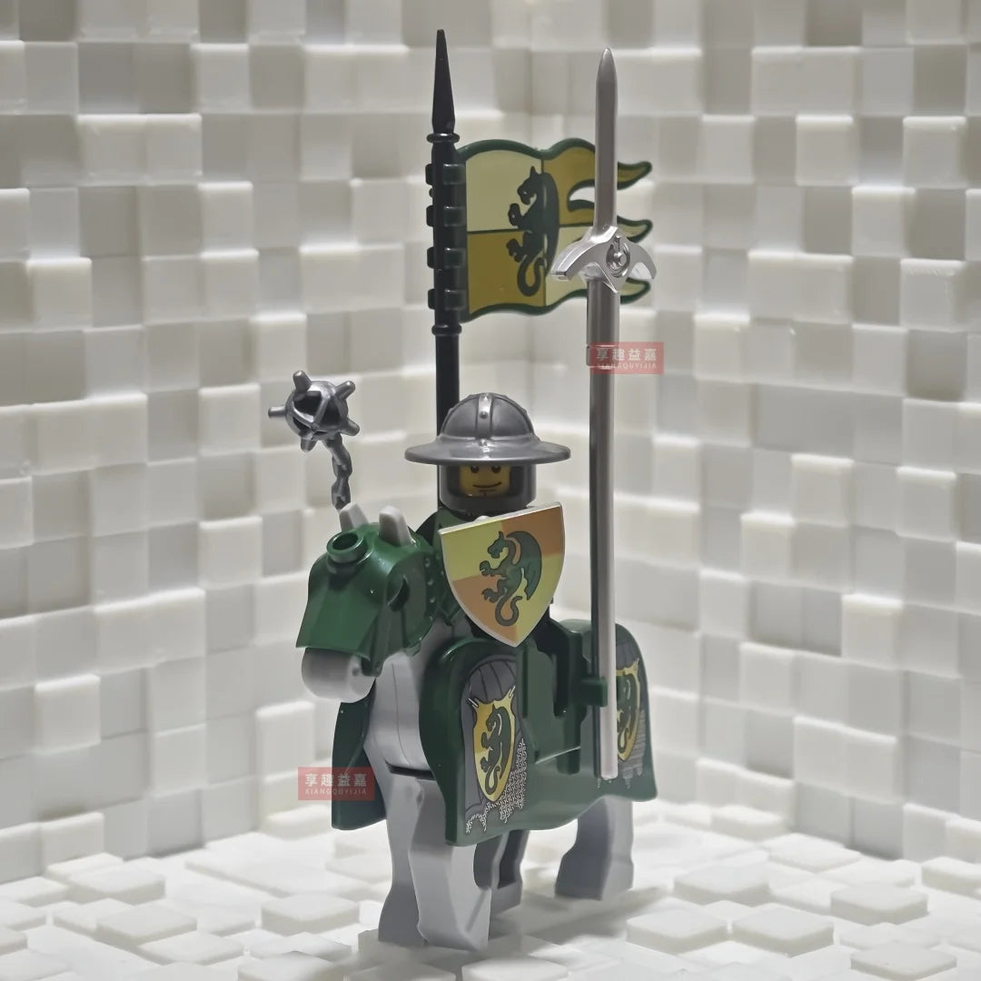 New Medieval Knights Red Lion Black Eagle Castle Soldier Green Dragon Action Figures Cavalry Building Block Military Toy Gifts