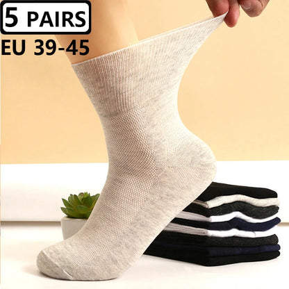 5 Pairs Plus Size EUR 45-50 Prevent Varicose Veins Socks Mens Diabetics Patients Cotton Loose Mouth Sock Man Women Comfort Meias