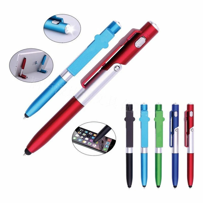 Newest 4-In-1 Multifunction Ballpoint Pen LED Light Fold Phone Holder Night Read Writing Pencil Office School Student Stationery