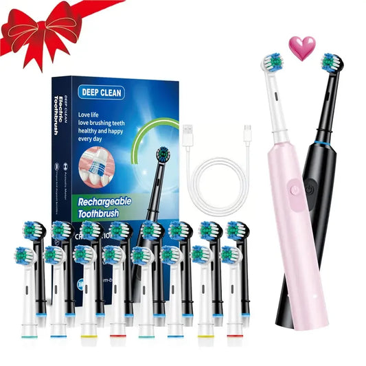 Adult Electric Rotating Toothbrush, Soft Bristles, 5 Cleaning Modes, USB Rechargeable, with 4/8 Replacement Heads