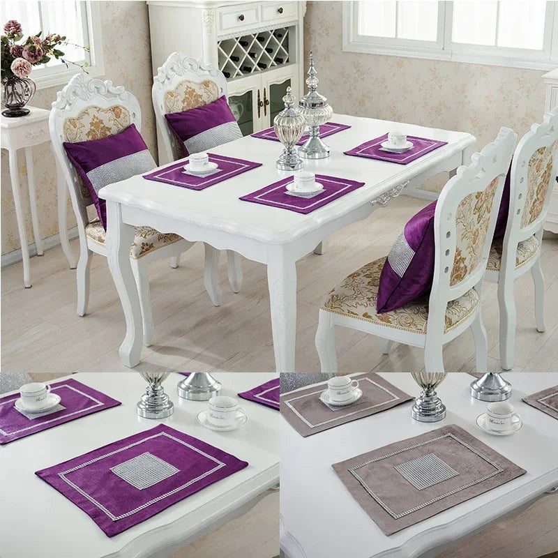 Heat Resistant Dining Table Mat Diamond Embedded Anti Slip Western Dining Pad Cushion Home Use Tablecloth Accessories