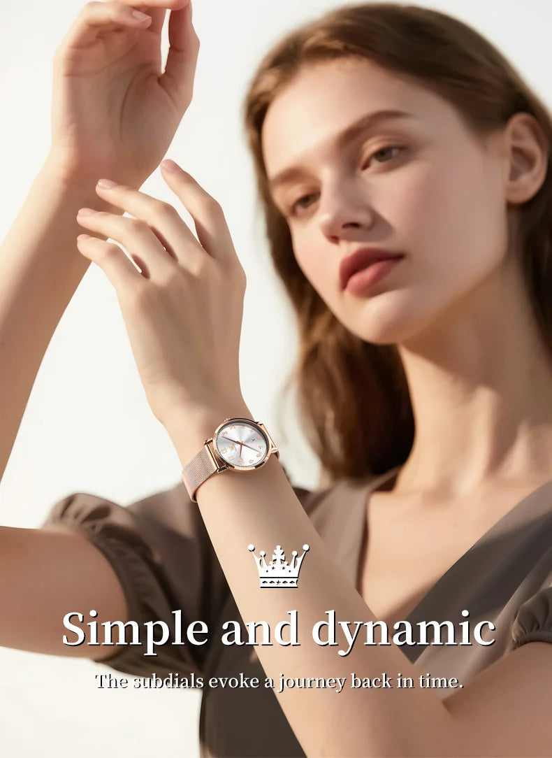 OLEVS 5653 Woman Watches Elegant Original Quartz Watch Waterproof Arabic Numerals Mesh Belt Date Ladies Watch Set Bracelet Watch