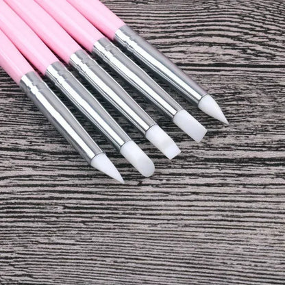 Juego de 5 pinceles de silicona para decoración de uñas, punta de esmalte de gel UV, imagen 3D, pinceles para punteado, herramienta de manicura DIY