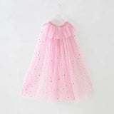 Summer Girl Princess Party Accessories Cloak Snow Queen Elsa Anna Costume Cape Rapunzel Aurora Sequins Tulle Halloween Mantle