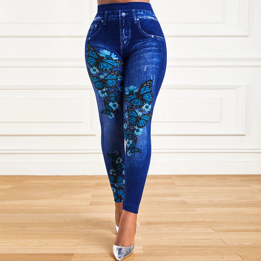 Leggings elásticos de cintura alta para mujer, tallas grandes, estilo vaquero, ajustados, con estampado de moda, 2023
