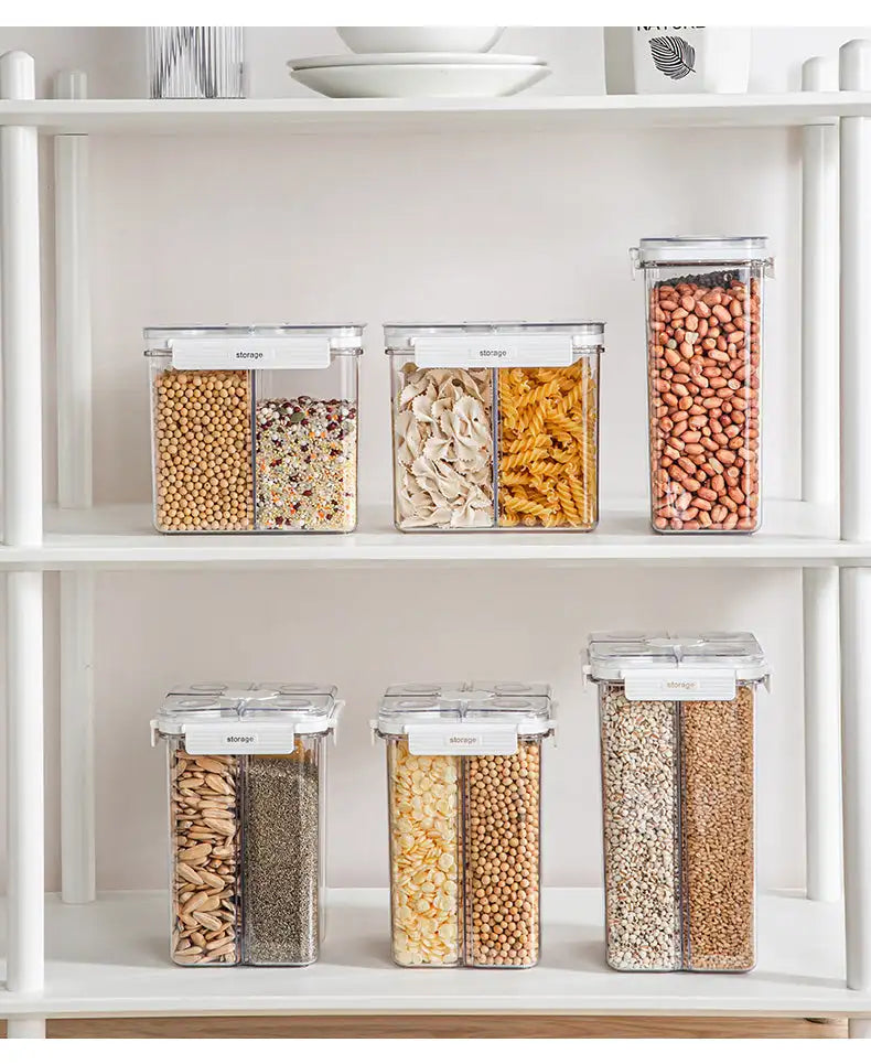 3L Cereal Dispenser Four-Compartment Sealed Container Moisture-Proof Stacked Snack Coffee Grain Storage Box Organizer Kitchen