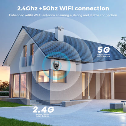 20MP Outdoors Wifi Camera 10K HD Three Lens Security 5G PTZ IP Camera 10X Digital Zoom Lens Human AI Auto Detect Tracking Camera