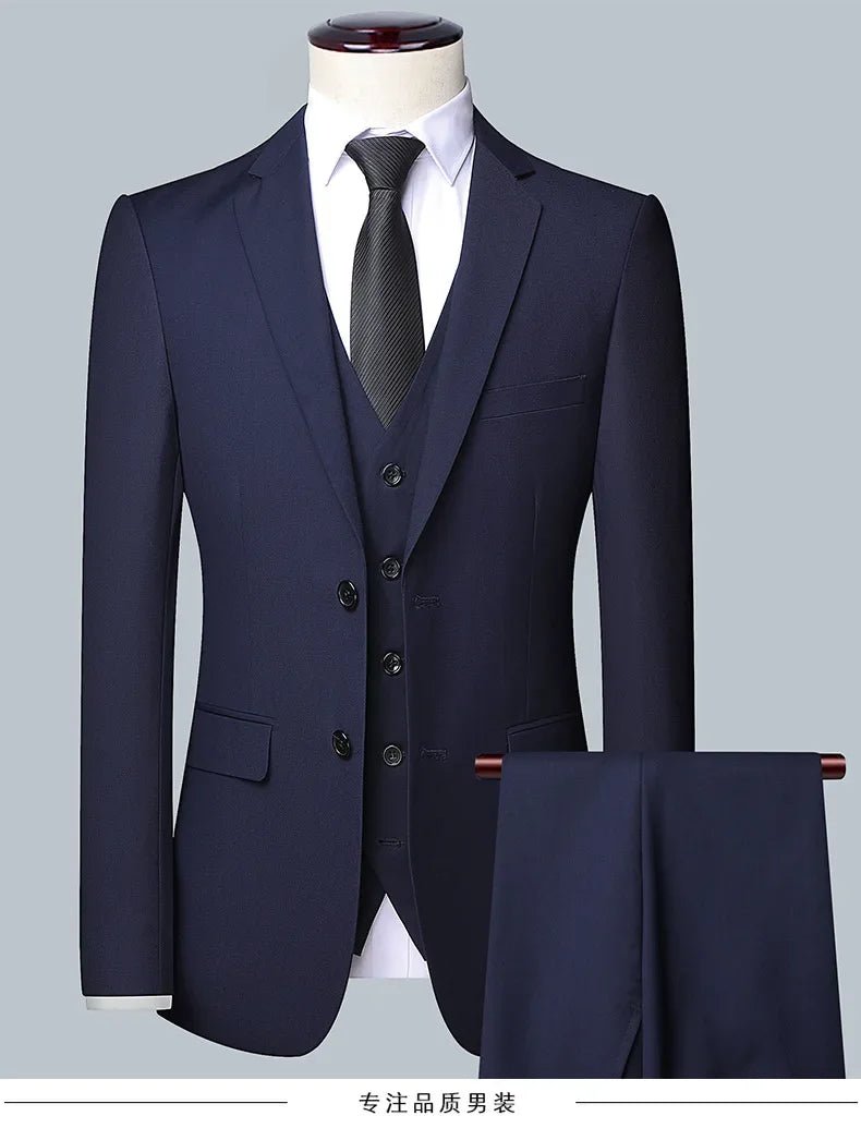Suit Boutique Men's Fashion Business (Blazer+ Vest + Trousers) Gentleman's Wedding Casual Professional Formal Suit 3 Piece M-6XL