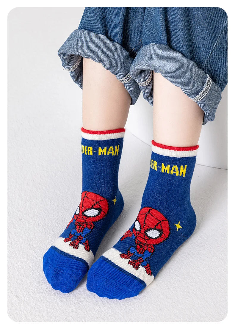 5 Pairs Marvel Kids Socks Spider-Man Kawaii New Fall Winter Cartoon Boy Children Mid-calf Socks Cotton Sock for Boys Gifts