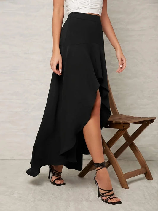 Faldas largas de verano para mujer, moda 2024, con cordones, Color sólido Irregular, cintura alta, falda negra ceñida, falda de gasa rosa para mujer