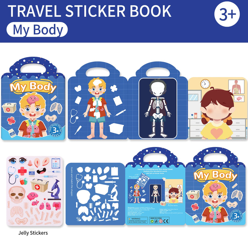 Kids' Reusable DIY Sticker Books Multi-Theme Bubble Sticker Jelly Stickers Portable Montessori Sticker Toy Gifts for Children