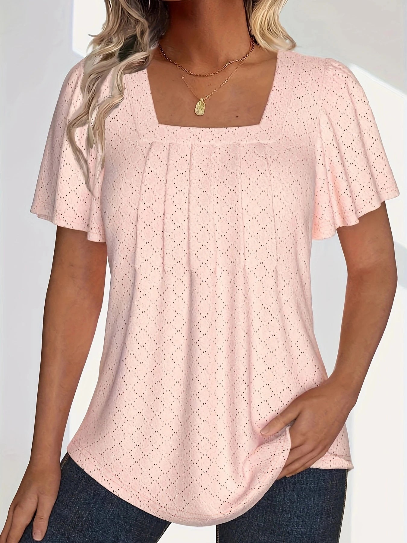 Plus size primavera e verão moda e elegante oco topos para mulheres escritório wear solto plissado mangas versátil topos para