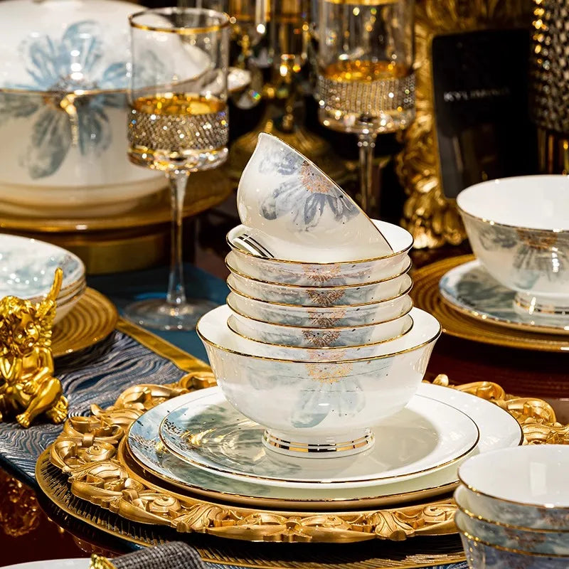Gold Luxury Home Dinnerware Sets Gift Wedding Guests Party Kitchen Tableware Ceramic Christmas Tableware Dinner Sets