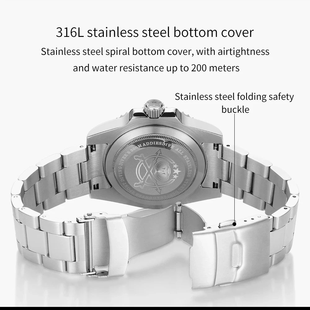 ADDIESDIVE Quartz Watch for Men 316L Stainless Steel Super Luminous Ceramic Bezel 200m Waterproof Classic Diving Men's Watch