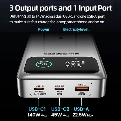 MOVESPEED M25Pro 25000mAh Power Bank 140W Type C PD Fast Charging PowerBank External Portable Charger for MacBook Lenovo Laptop