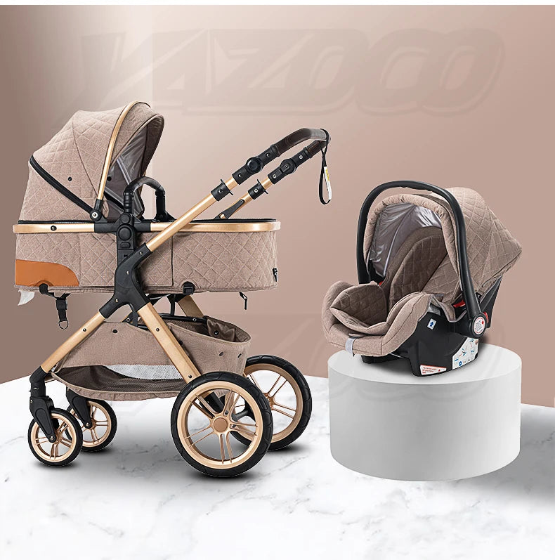 Newest Baby Stroller 3 in 1 Lightweight High Landscape Baby Carriage Aluminum Frame Travel System with Car Seat Pram for Newborn