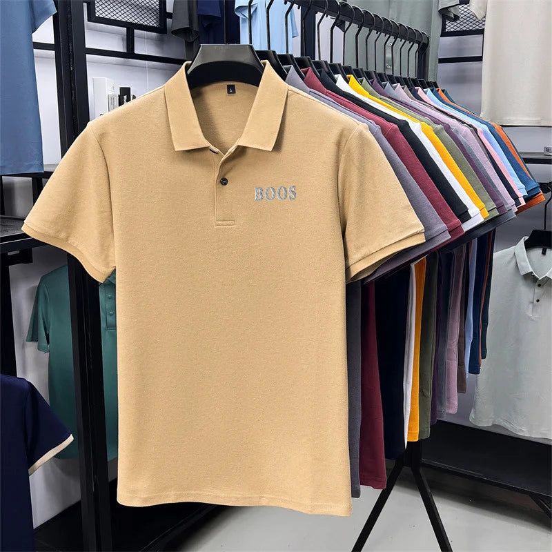 Cotton100% Men's Summer High Quality Short Sleeves Polo Shirt Lapel Button Letter Printing T-Shirt Business Leisure Men Clothing