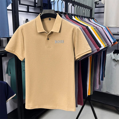 Cotton100% Men's Summer High Quality Short Sleeves Polo Shirt Lapel Button Letter Printing T-Shirt Business Leisure Men Clothing