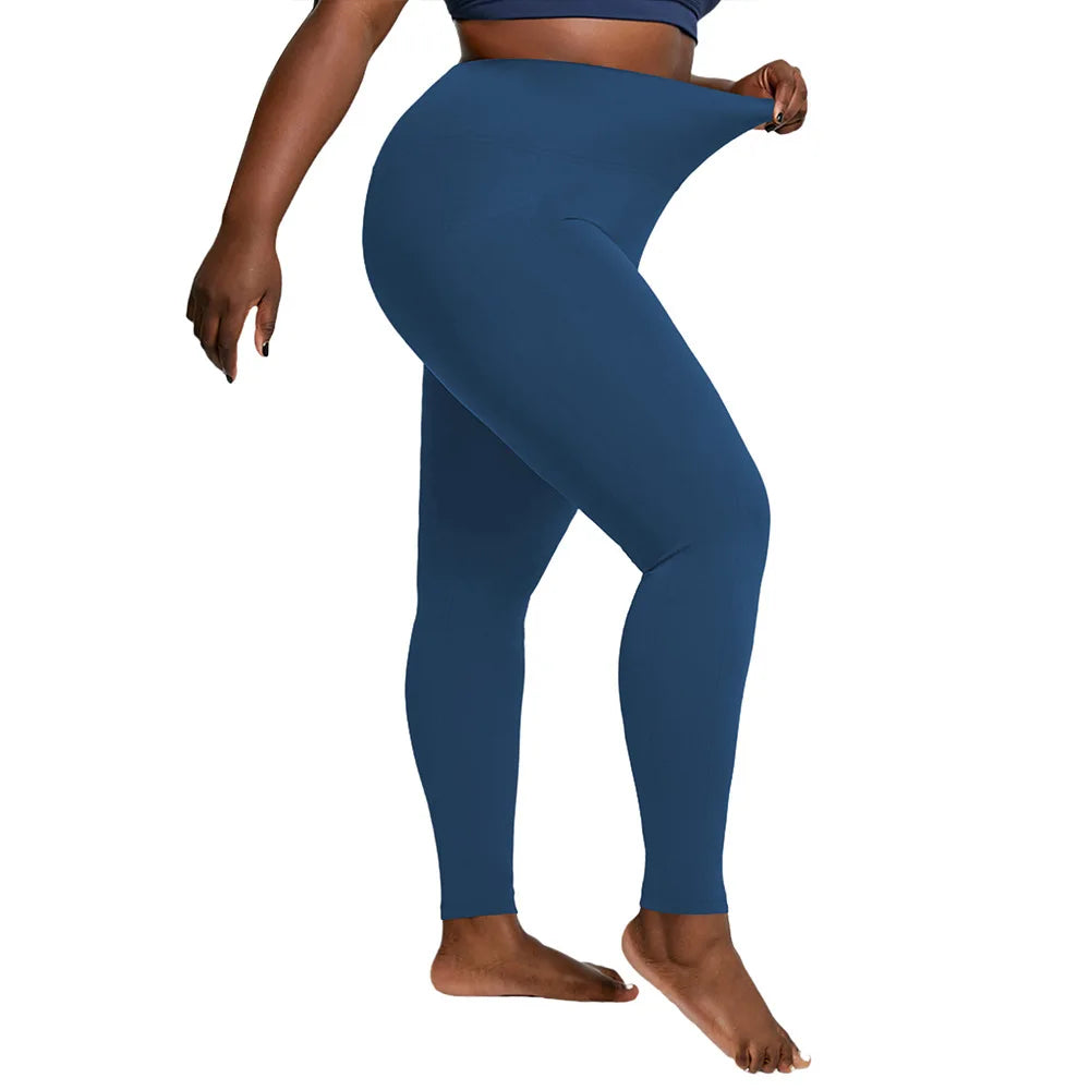 Pantalones deportivos de cintura alta de talla grande con bolsillos laterales dobles, cómodos para yoga y entrenamiento. 