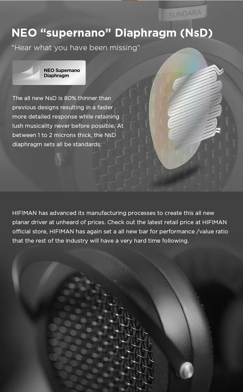 HIFIMAN SUNDARA Over-Ear Full-Size Planar Magnetic Headphones (Black) with High Fidelity Design Metal Casing