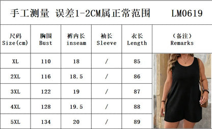 Plus Size Solid Vest Romper Round Neck Jumpsuit With Pockets Elegant Casual Summer Beach Holidays Black Short Jumpsuit For Women