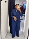 Jeans 2 Piece Sets Women Denim Shirt Coat Straight Pants Suit Streetwear Spring 2026 Washed Top Overshirt Trousers Outfits