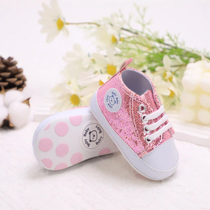 Trendy Comfortable Sequin Sneakers For Baby Boys, Lightweight Non Slip Shoes For Indoor Outdoor Walking, Spring And Autumn