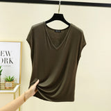 Modal V-Neck Tank Tops summer women's T-shirts sleeveless Plus size Thin Casual Loose Tee tops All match