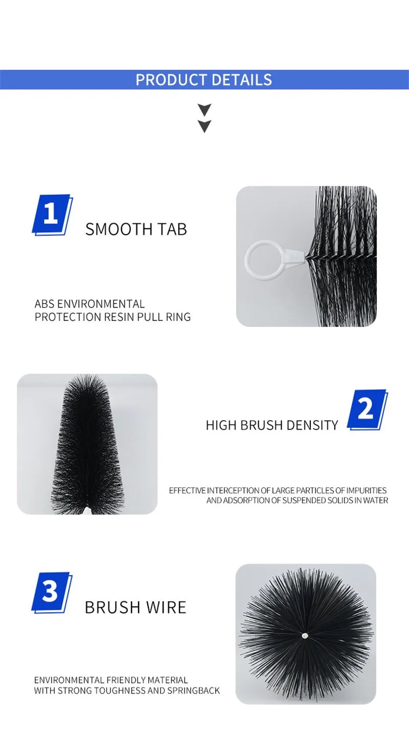 30/40/50cm Koi Pond Filter Brush 10pcs Fish Pond Filter High-density Brush Skimmer Aquarium Filtration System Cleaning Tools