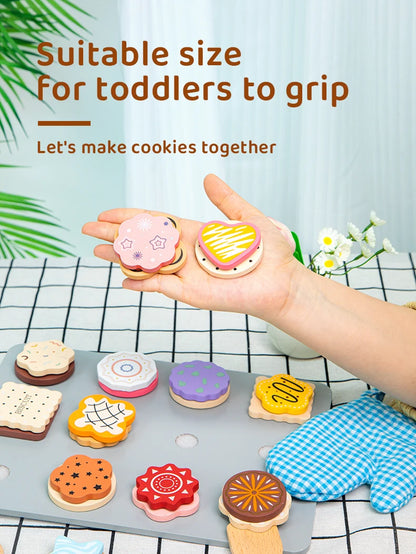 Juego de cocina de madera Montessori con platos y accesorios, ideal como regalo para niños pequeños a partir de 3 años.