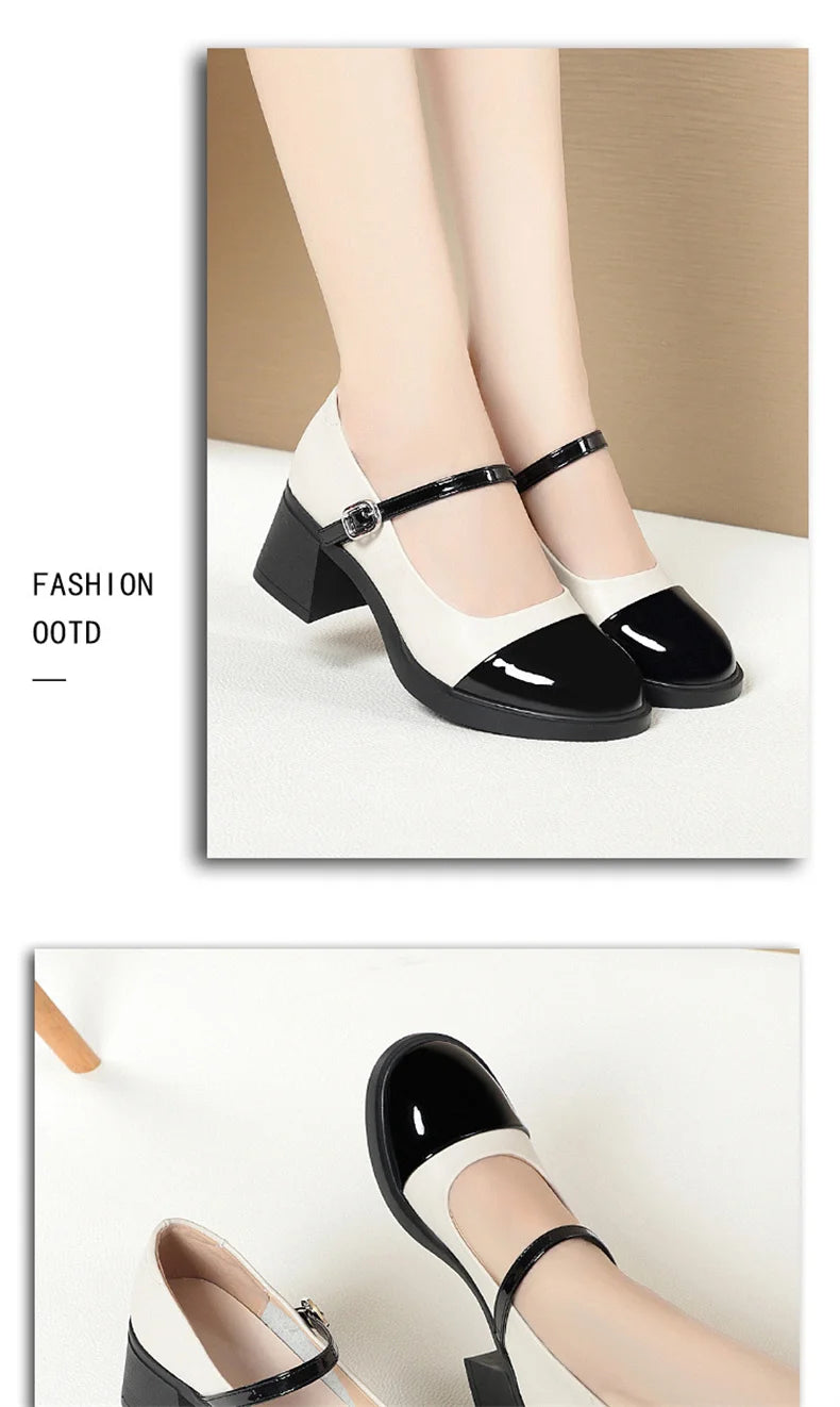 Women Shoes 2024 New Fashion Retro Round Toe Soft Leather Casual Mary Jane Shoes Shallow Mouth Waterproof Platform Shoes