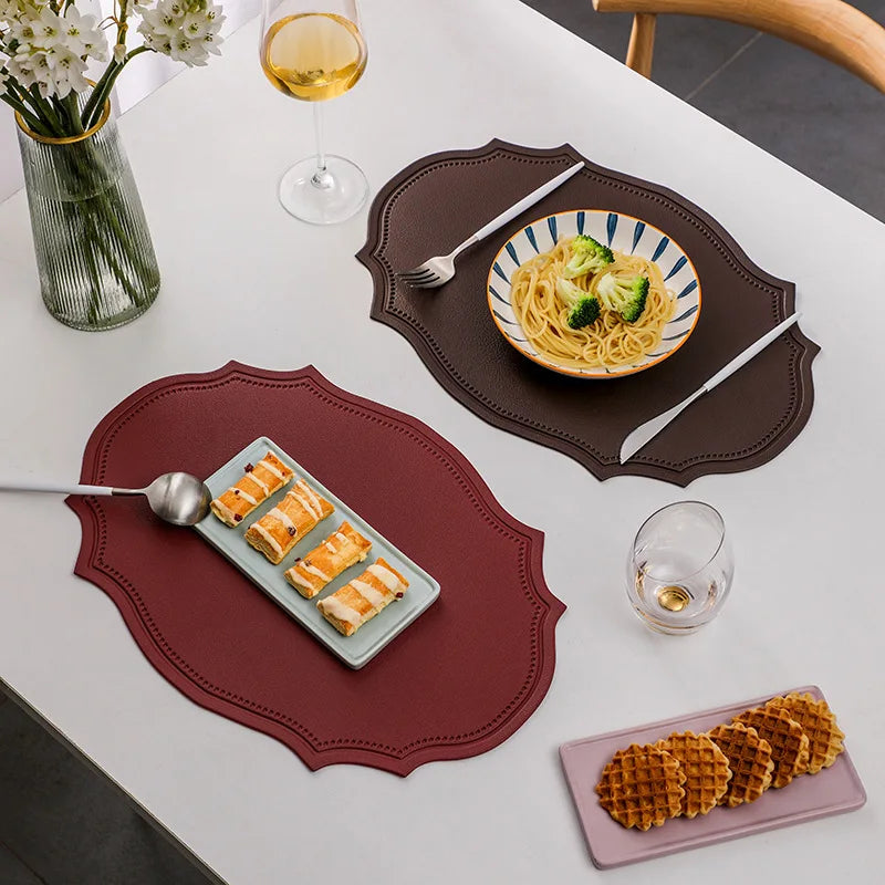 1/4/6PCS Shaped PU Placemat Set Faux Leather Kitchen Dining Table Pad Luxury Black Pink Green Place Mat Tableware Cafe Pad 식탁매트