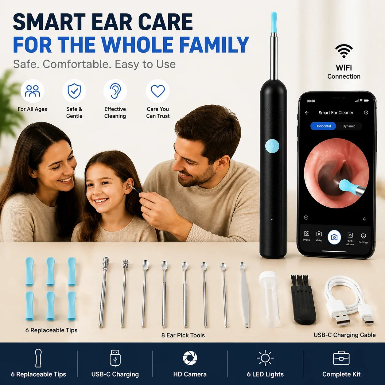 Smart Visual Ear Wax Remover with 1080P HD Camera, USB C Rechargeable Ear Cleaner, Waterproof Ear Scope Otoscope, Safe Ear Wax R