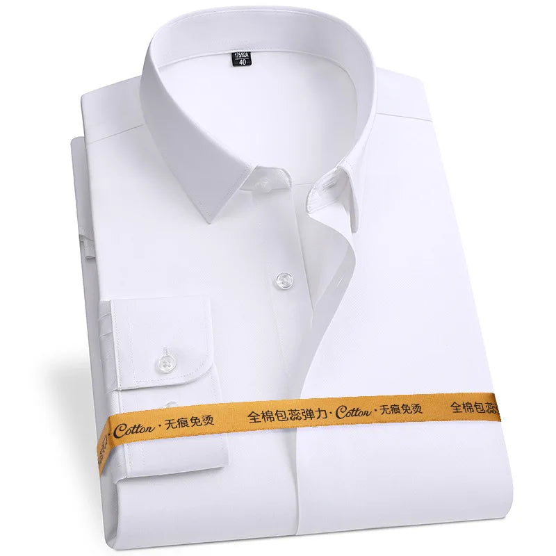 New Fabric 80% Cotton 15% Elastic Silk 5% Spandex No-Iron Anti-Wrinkle Men's Long Sleeve & Short Sleeve Formal Shirts