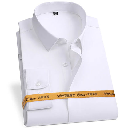 New Fabric 80% Cotton 15% Elastic Silk 5% Spandex No-Iron Anti-Wrinkle Men's Shirts Long Sleeve & Short sleeve Shirts Men Formal