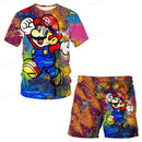 Summer anime Super Mario fashion cute boy 3D top T-shirt+shorts two-piece set Mario girl and boy top short sleeved shorts