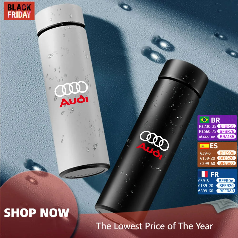 1pc Thermos Bottle Smart Cup With Temperature Display 304 Stainless Steel Vacuum Insulated Intelligent Cup For Audi S Line A1 A2