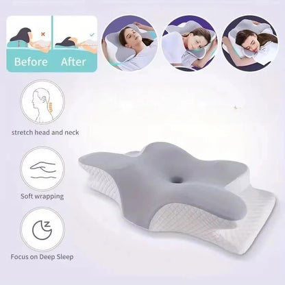 2026 New Solid Color Special-shaped Horn Pillow, Butterfly Pillow Memory Cotton Slow Rebound Neck Protection Sleep Pillow