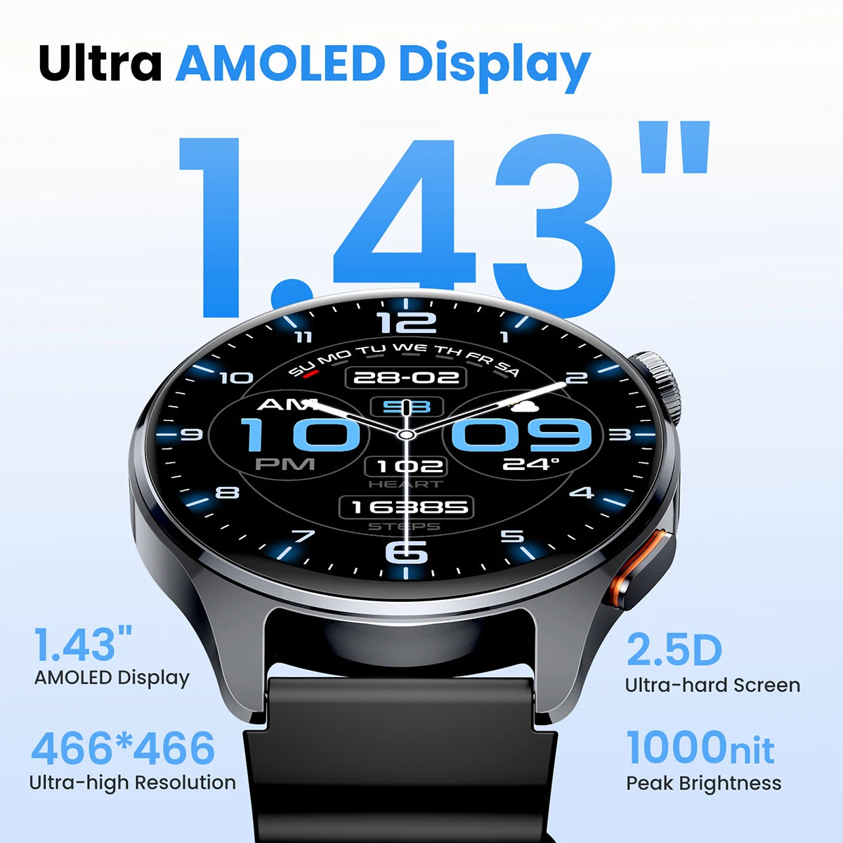 Smartwatch HAYLOU Watch 4S com GPS, tela AMOLED HD de 1,43", posicionamento GPS via 5 satélites e mais de 120 modos de treino – Relógio inteligente para esportes e fitness
