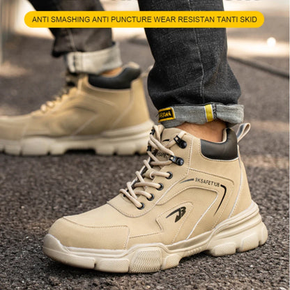 Steel Toe Safety Shoes Men, Anti-Puncture Anti-Smash Non Slip Industrial Work Boots Lightweight Kevlar-Midsole Protective Shoes