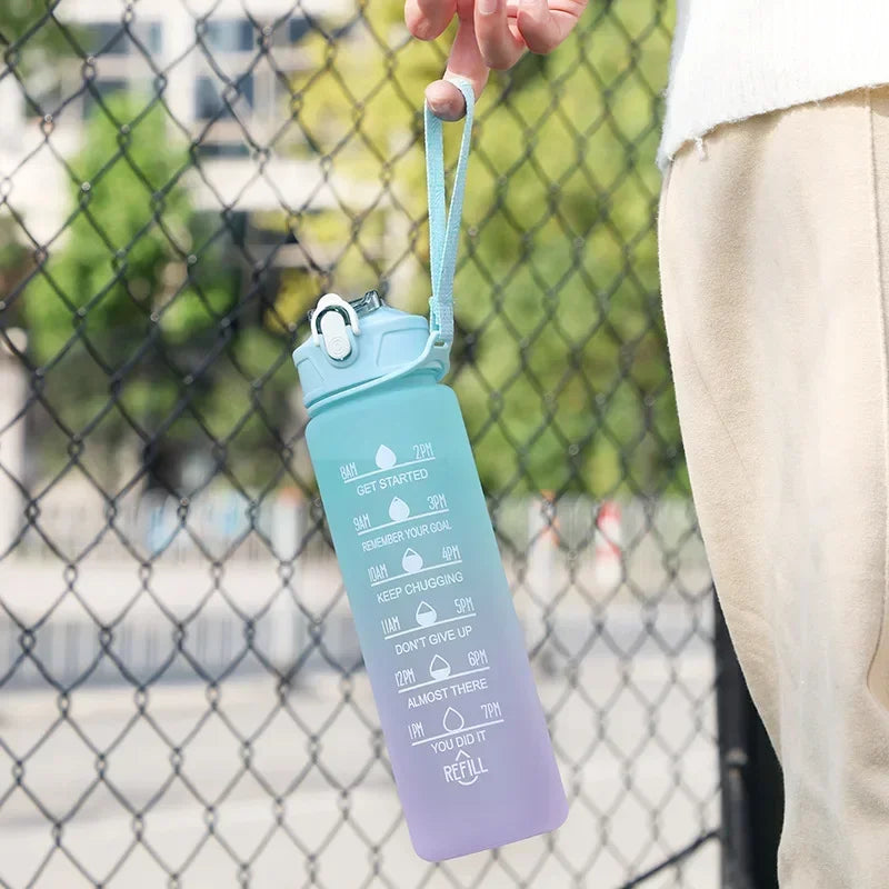 Gradient Colored Water Bottle Perfect for Students and Kids Stylish Design with Straw and Carrying Handle for Easy Hydration