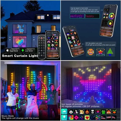Cortina de luces inteligentes de 400 LED con Bluetooth y aplicación, cadena de luces LED RGB, luces de hadas DIY con cambio de música para decoración de ventanas y dormitorios.