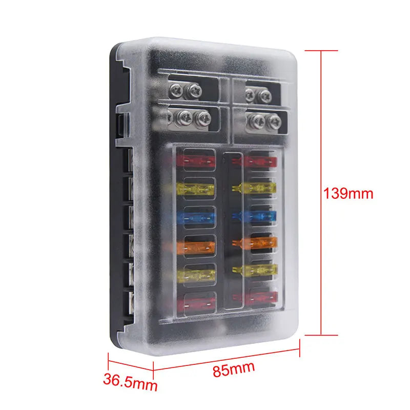 Portafusibles de 12 vías con bloque de portafusibles de cuchilla e indicador de advertencia para coche, barco, caja de fusibles de cuchilla de 12 V y 24 V