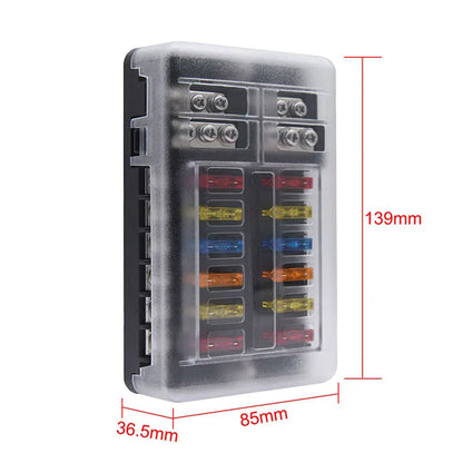 Portafusibles de 12 vías con bloque de portafusibles de cuchilla e indicador de advertencia para coche, barco, caja de fusibles de cuchilla de 12 V y 24 V